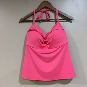Athleta Halter Tankini Swim Top‎ Sz 36D/DD Pink Underwire Bra Cup Adjustable